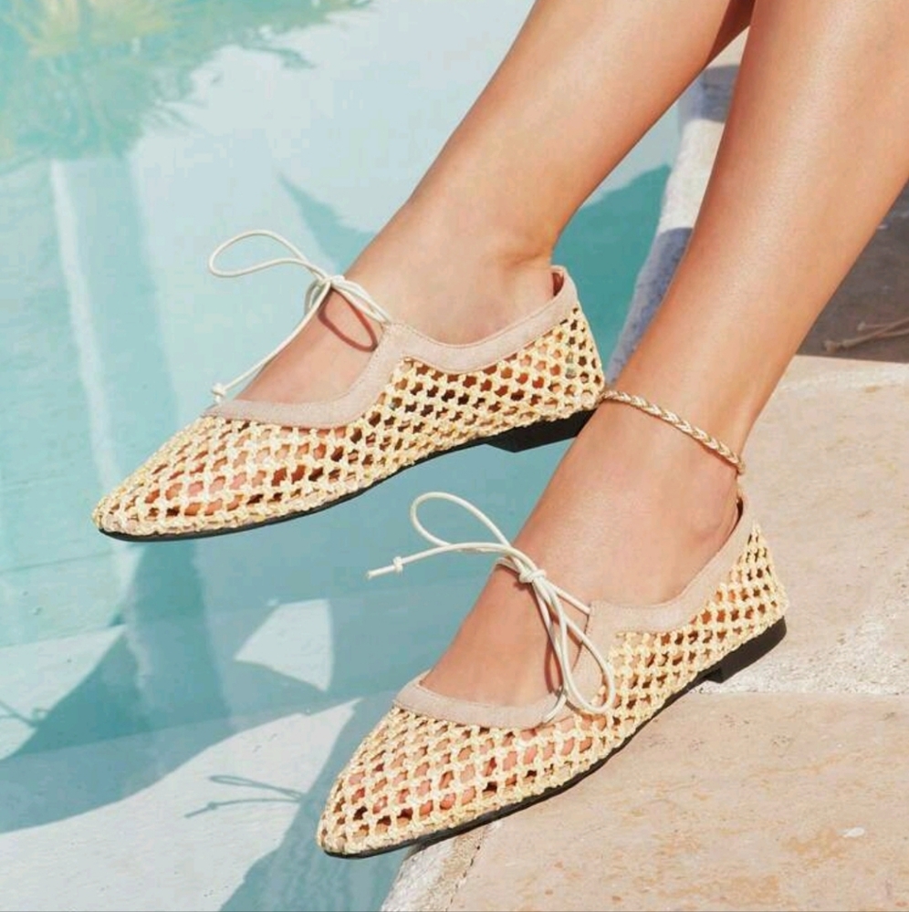 Vacation Style Woven Breathable Bow Decor Square Toe Comfortable - Picture 5 of 6